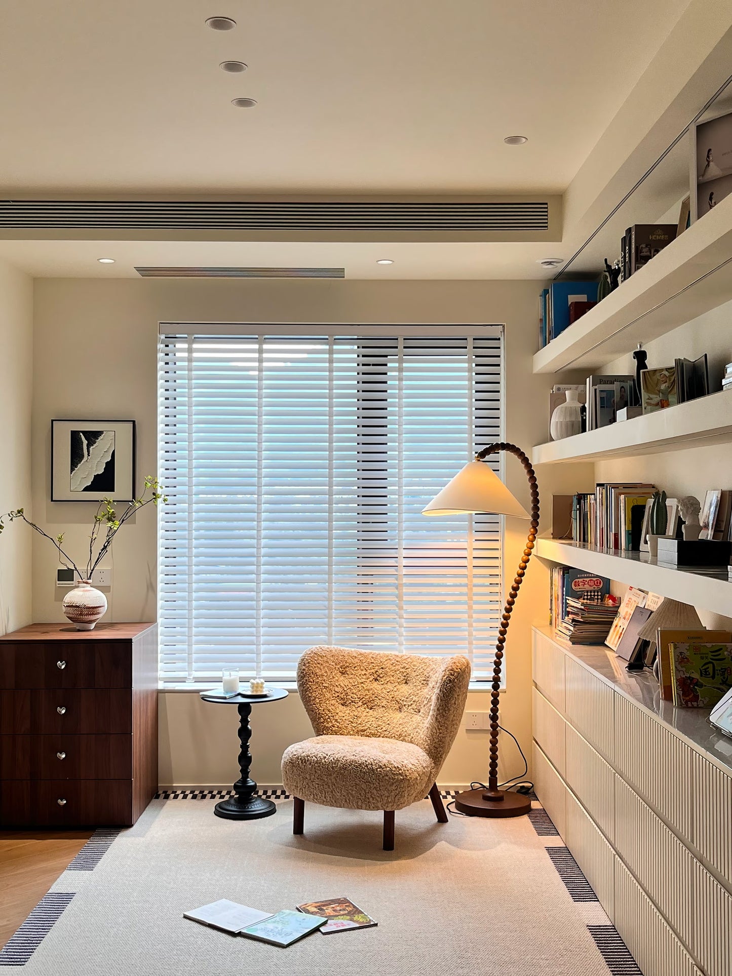 Wooden Bead Floor Lamp with LED Shade for Indoor Use