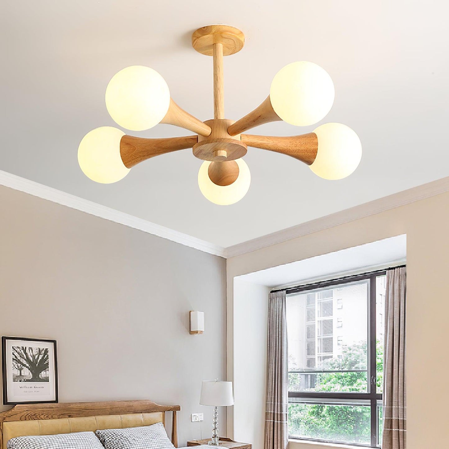 Nera Wooden Chandelier LED Light for Elegant Home Décor