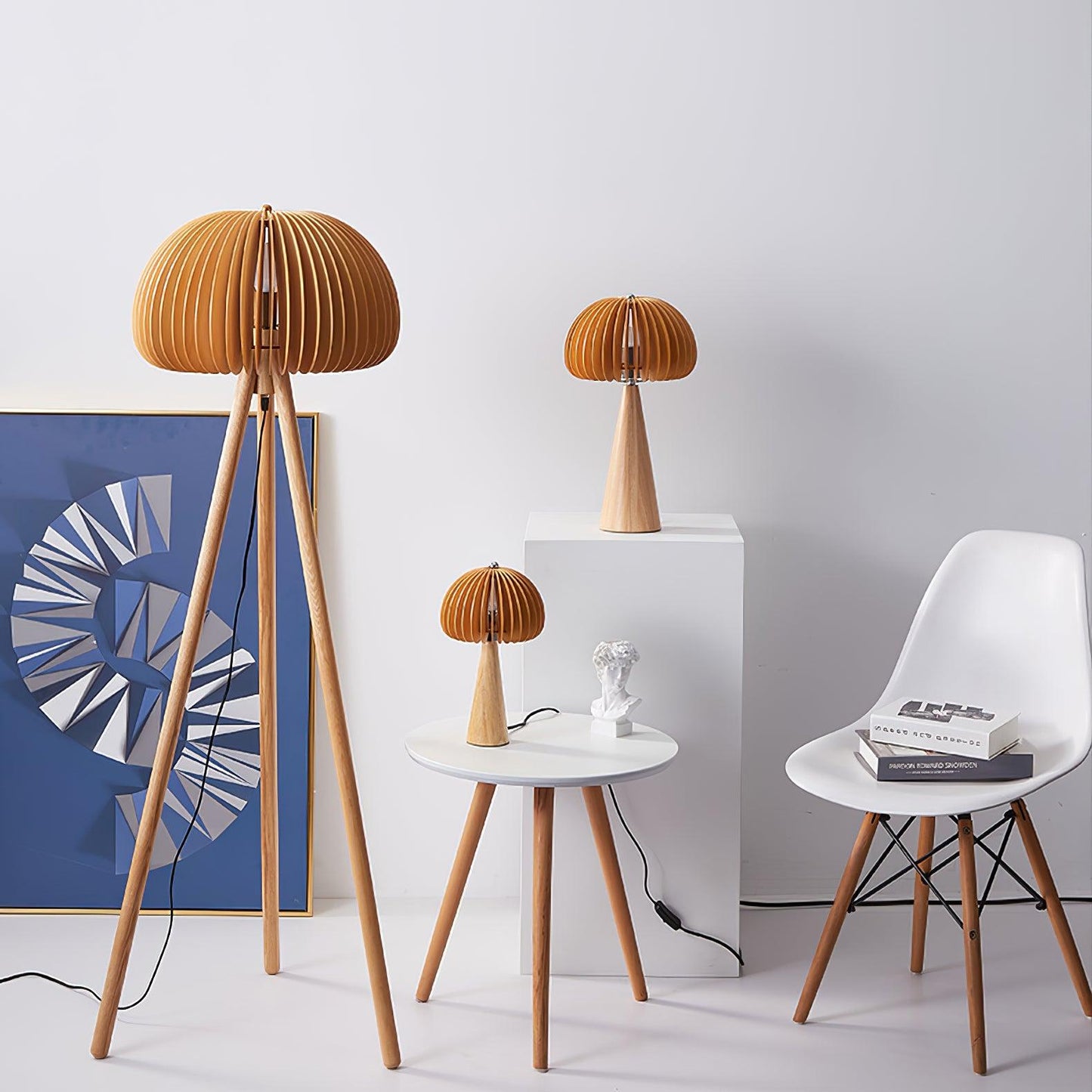 Wooden Pumpkin Floor Lamp with LED Light Indoor Decor