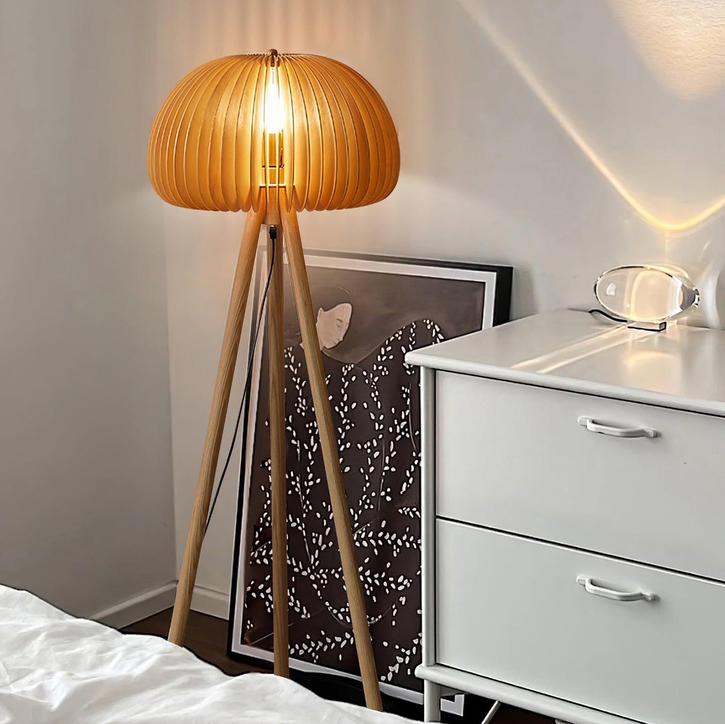 Wooden Pumpkin Floor Lamp with LED Light Indoor Decor
