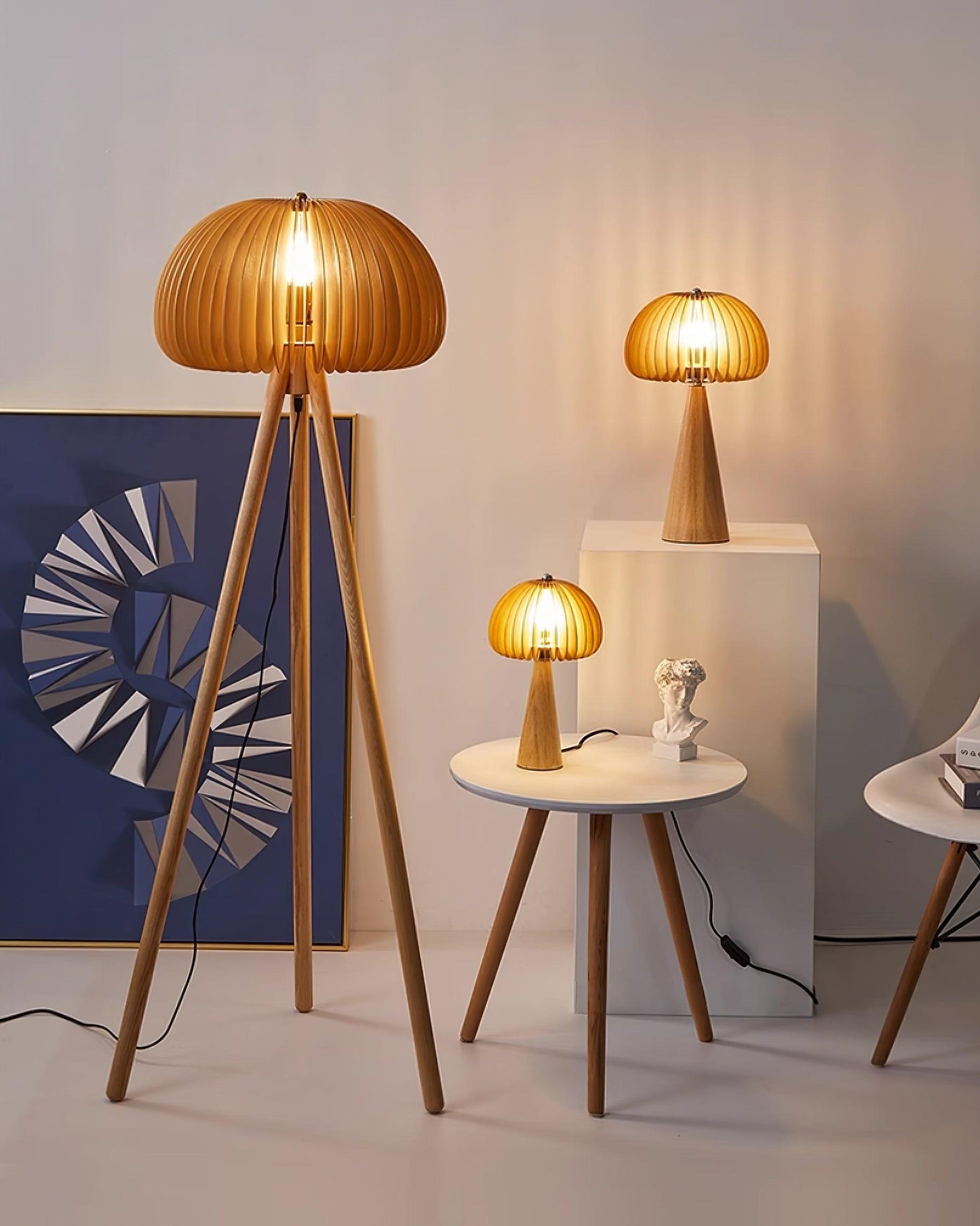 Wooden Pumpkin Floor Lamp with LED Light Indoor Decor