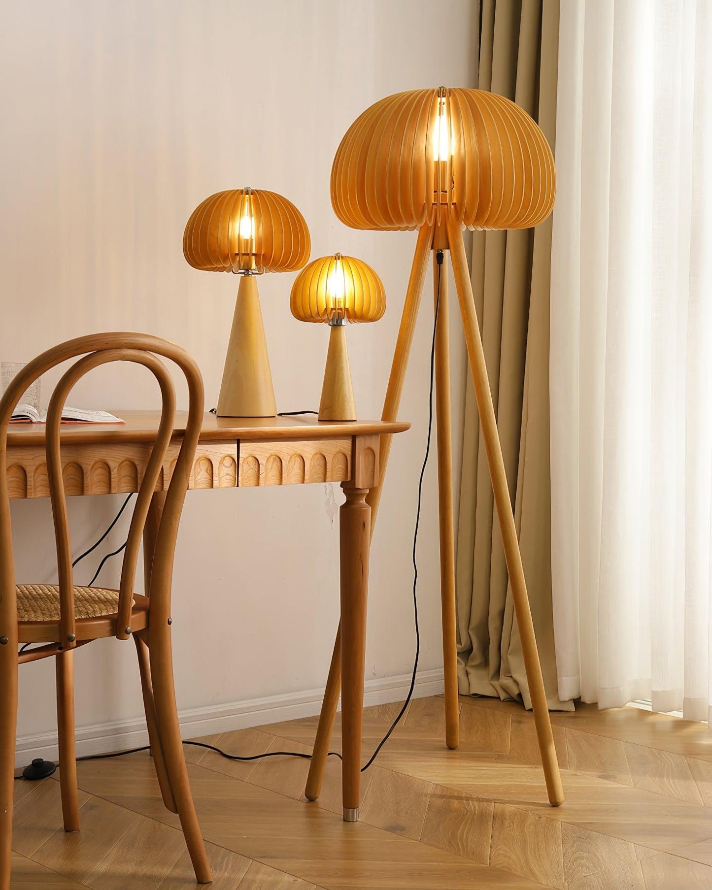 Wooden Pumpkin Floor Lamp with LED Light Indoor Decor