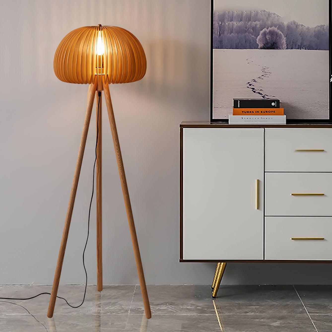 Wooden Pumpkin Floor Lamp with LED Light Indoor Decor