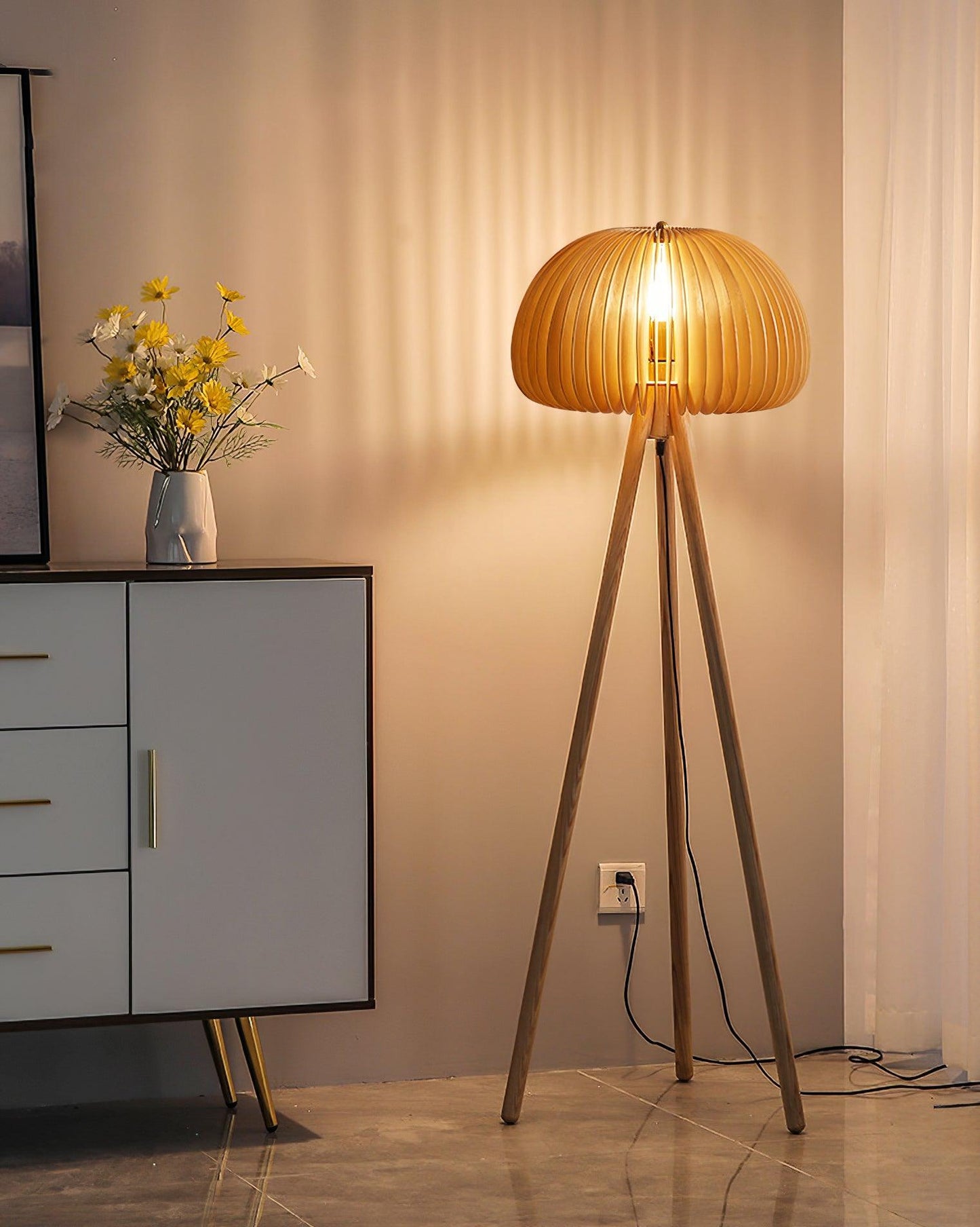 Wooden Pumpkin Floor Lamp with LED Light Indoor Decor