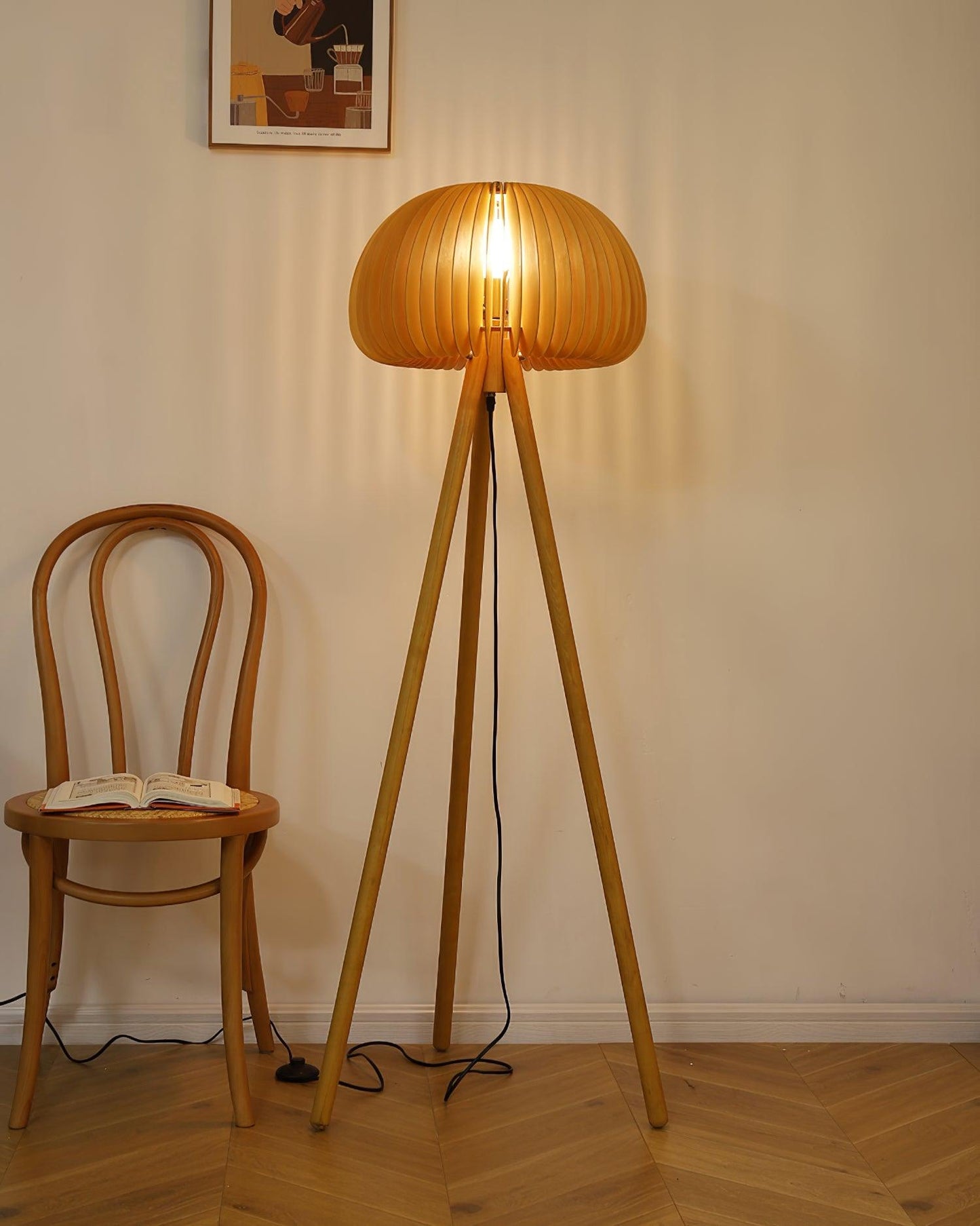 Wooden Pumpkin Floor Lamp with LED Light Indoor Decor