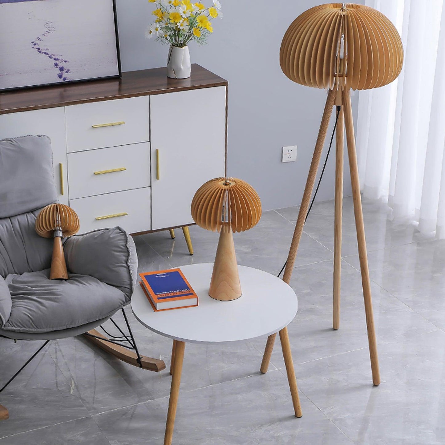 Wooden Pumpkin Floor Lamp with LED Light Indoor Decor