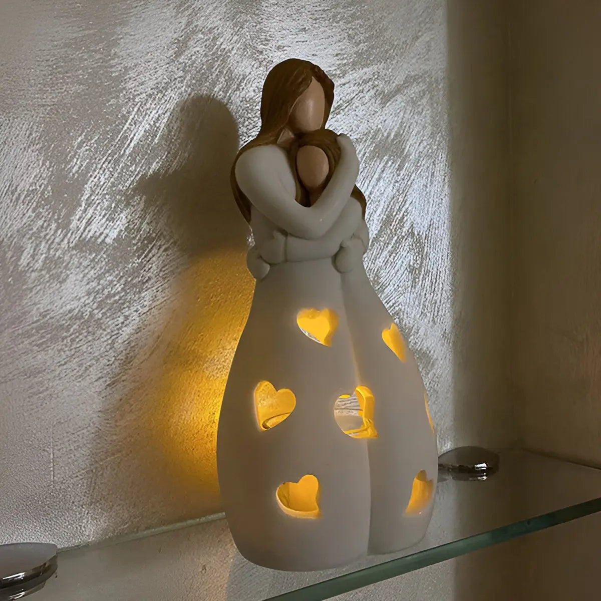 Figurative Candle Holder - Embrace Mother Daughter - Flickering Light