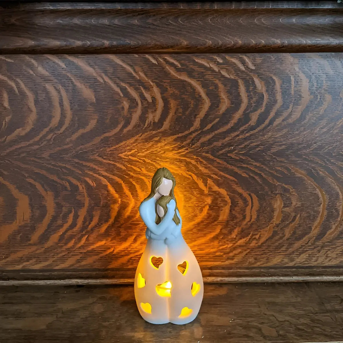Figurative Candle Holder - Embrace Mother Daughter - Flickering Light