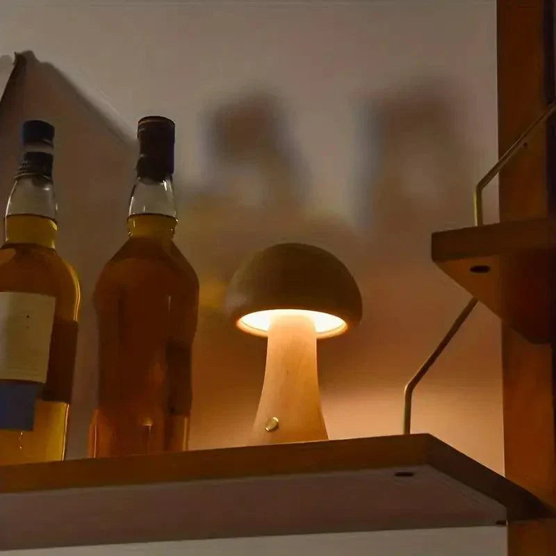 Mushglow Wireless Mushroom Lamp | Wood & Foam, Dimmable, USB Rechargeable