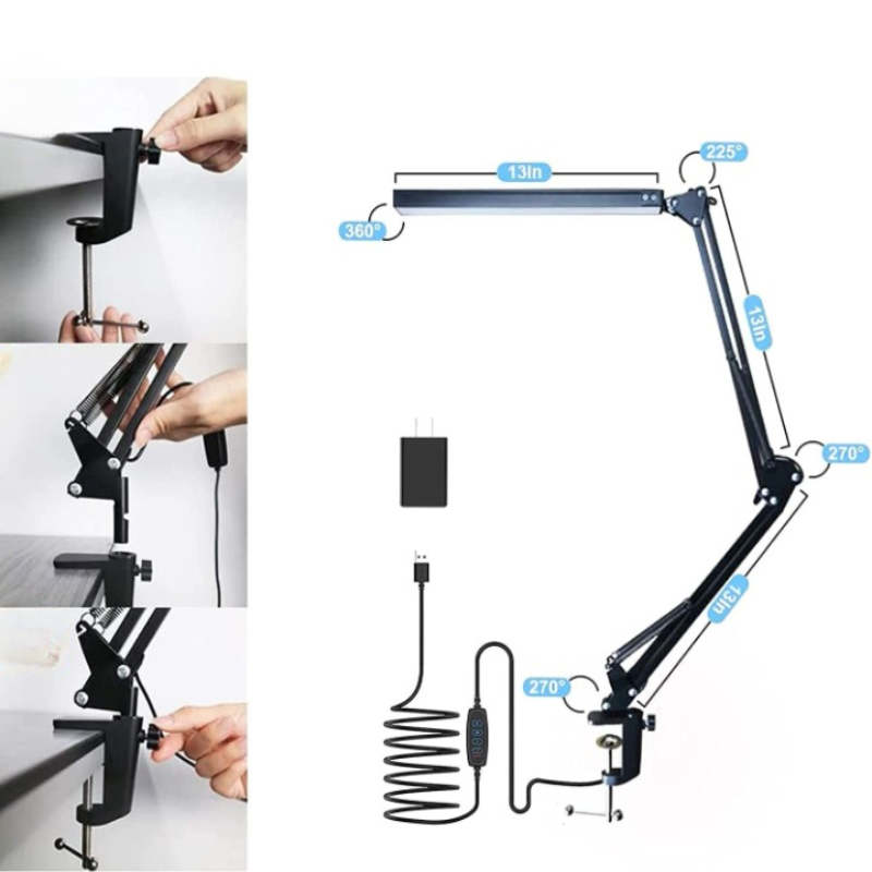 LED Desk Lamp, Adjustable Eye-Caring Clamp Light with 3 Color Modes, 10 Brightness Levels, Memory Function, Home Desk Lamp