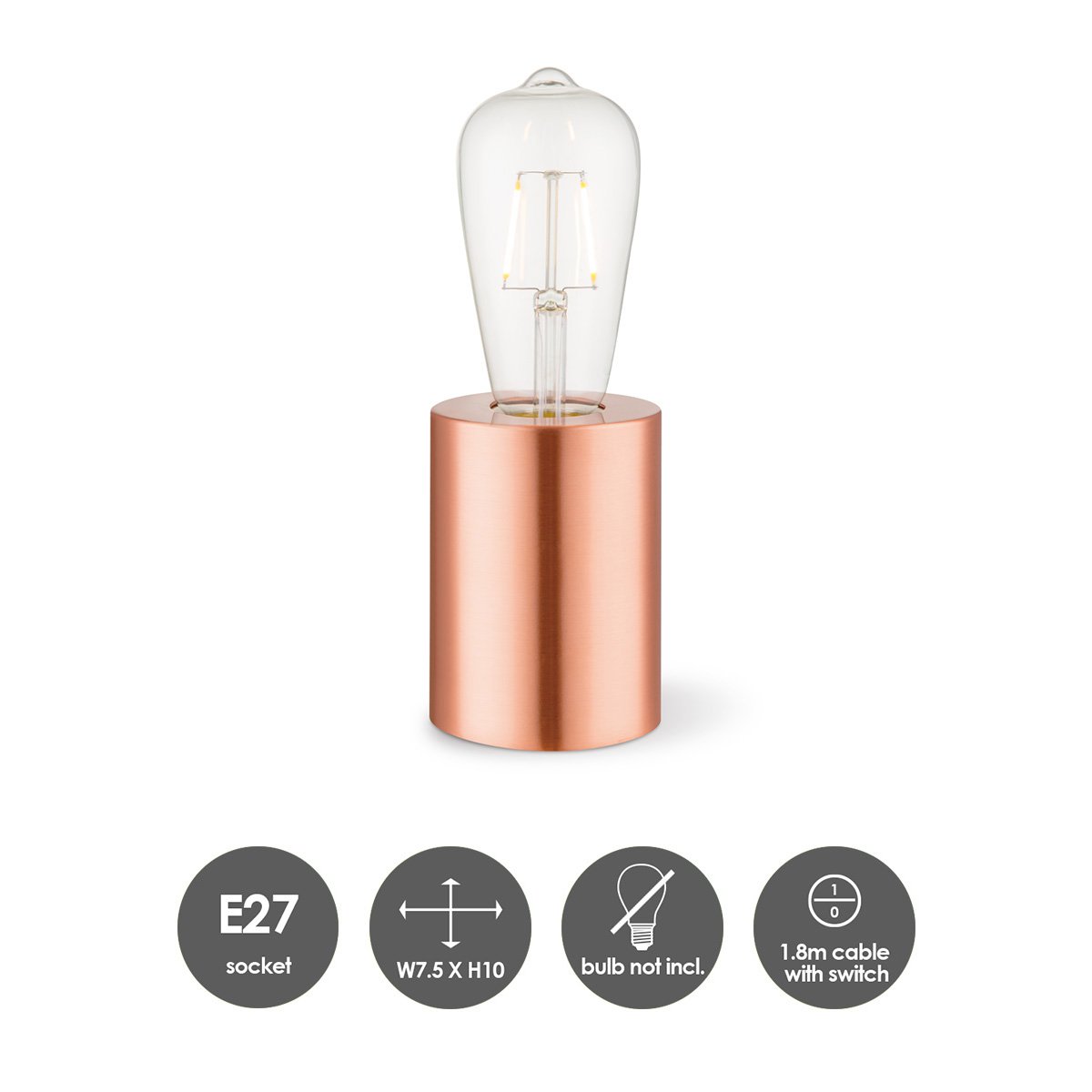Home Sweet Home Industrial Table Lamp Copper Dimmable 7.5cm