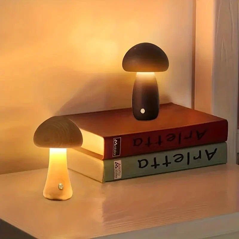 Mushglow Wireless Mushroom Lamp | Wood & Foam, Dimmable, USB Rechargeable