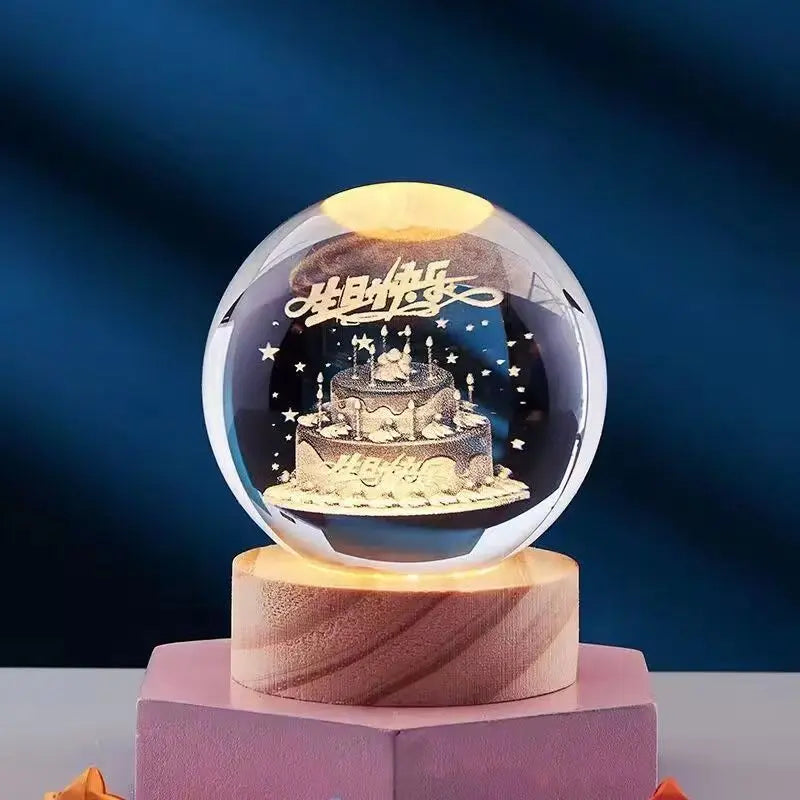 3D Crystal Night Lamp with LED Lighting - Adjustable Brightness