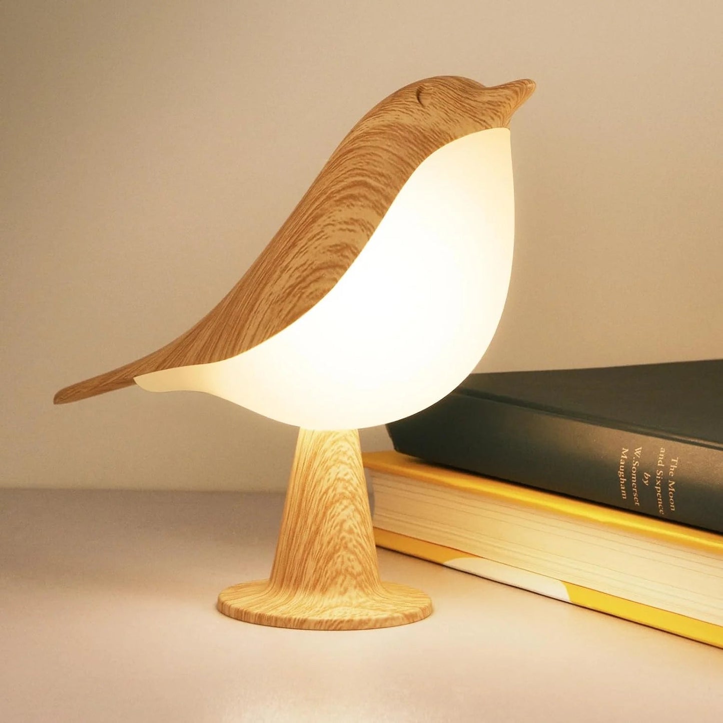 Touch-Control Wooden Bird Night Light - Rechargeable LED Lamp