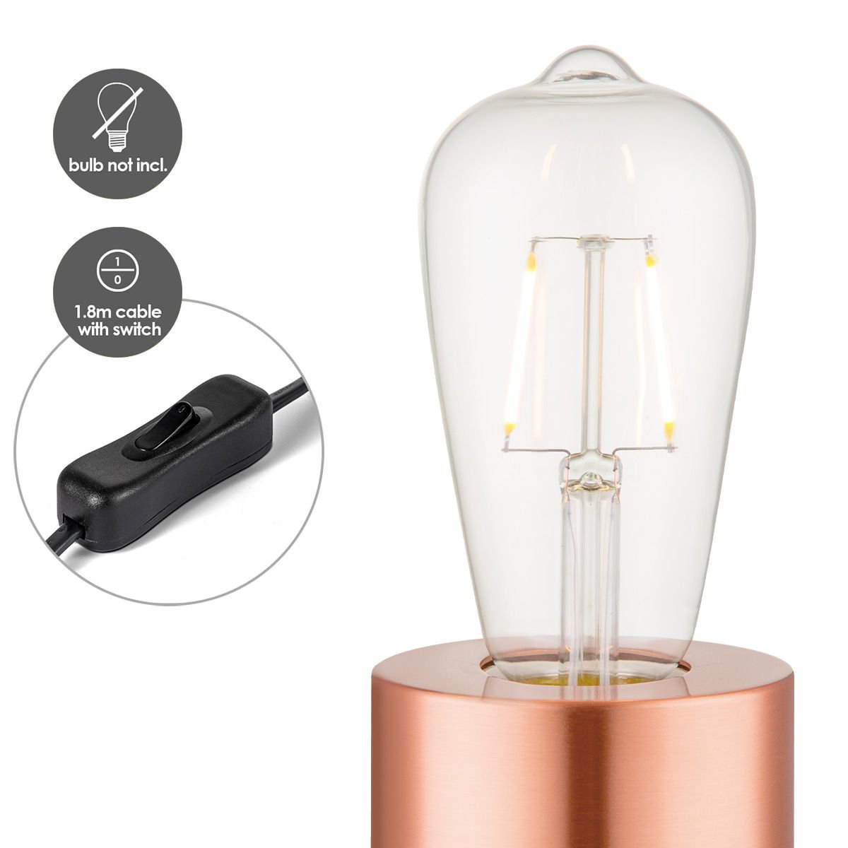 Home Sweet Home Industrial Table Lamp Copper Dimmable 7.5cm