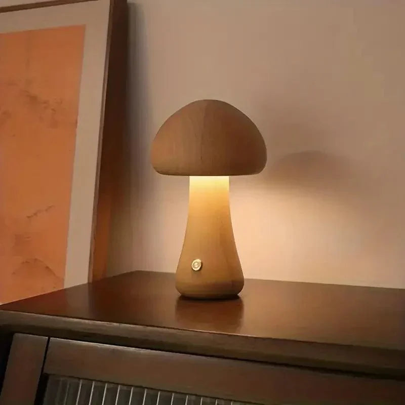 Mushglow Wireless Mushroom Lamp | Wood & Foam, Dimmable, USB Rechargeable