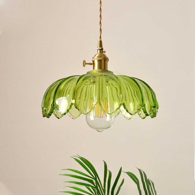 Vintage Glazed Floral Hanging Lamp - Elegant Glass Pendant