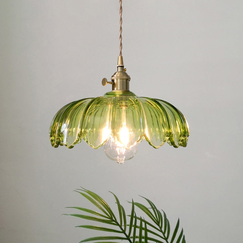 Vintage Glazed Floral Hanging Lamp - Elegant Glass Pendant