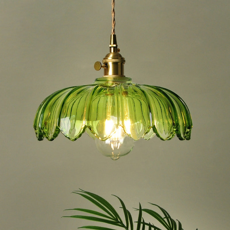 Vintage Glazed Floral Hanging Lamp - Elegant Glass Pendant