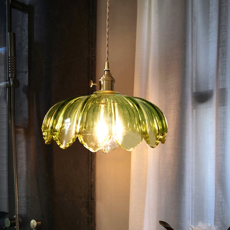 Vintage Glazed Floral Hanging Lamp - Elegant Glass Pendant