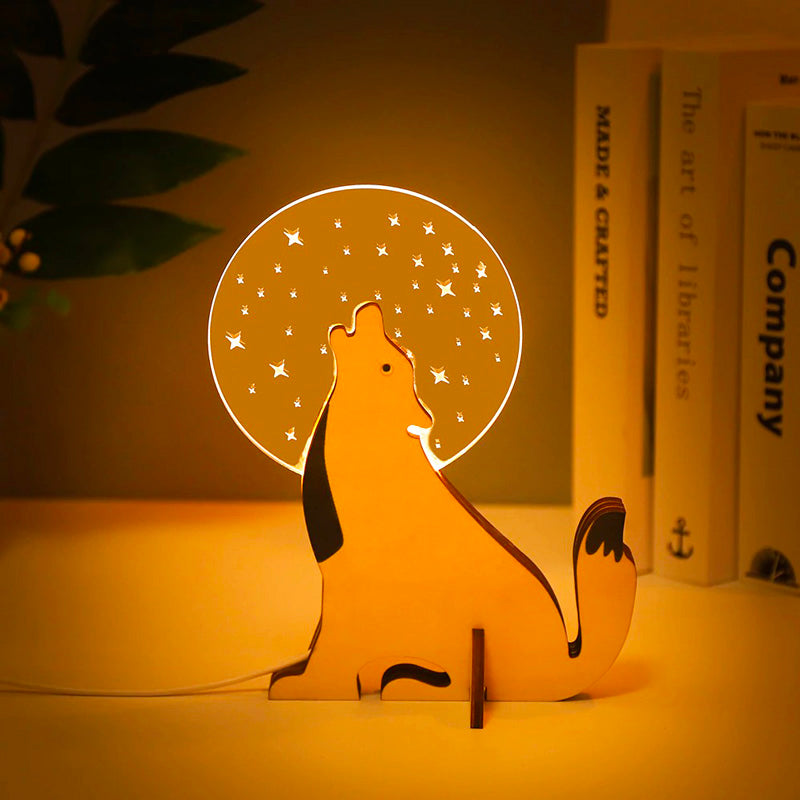 Kids Animal Table Lamp - Wooden & Acrylic Night Light