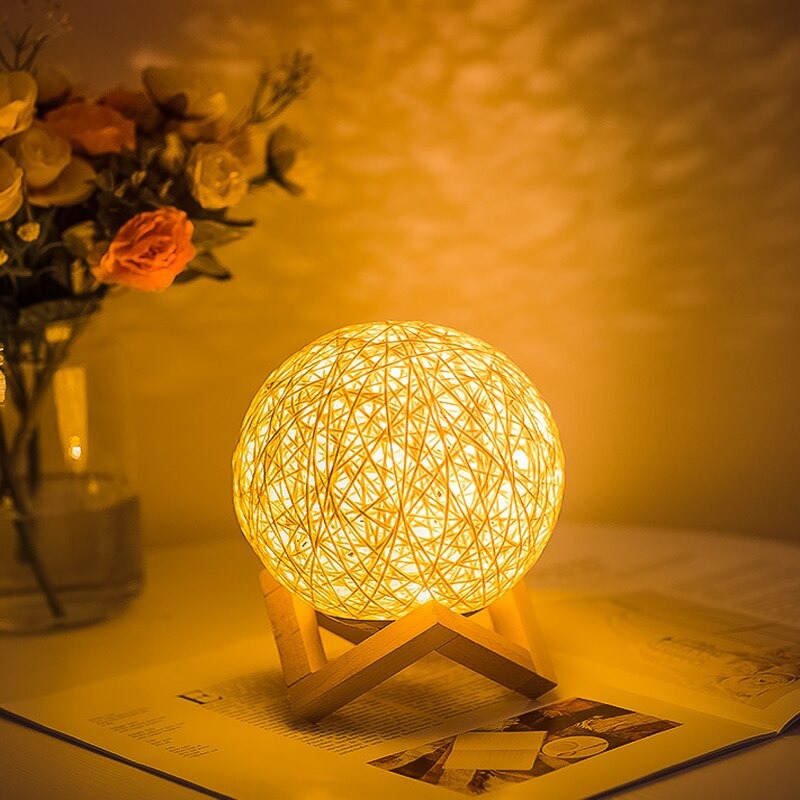 Rattan Moon Night Lamp - Elegant Book-Shaped Design