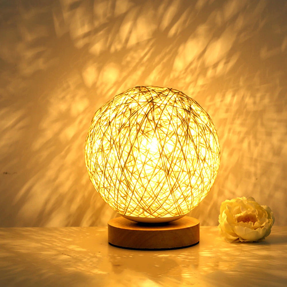Rattan Sphere Table Lamp - Modern LED Night Light Decor