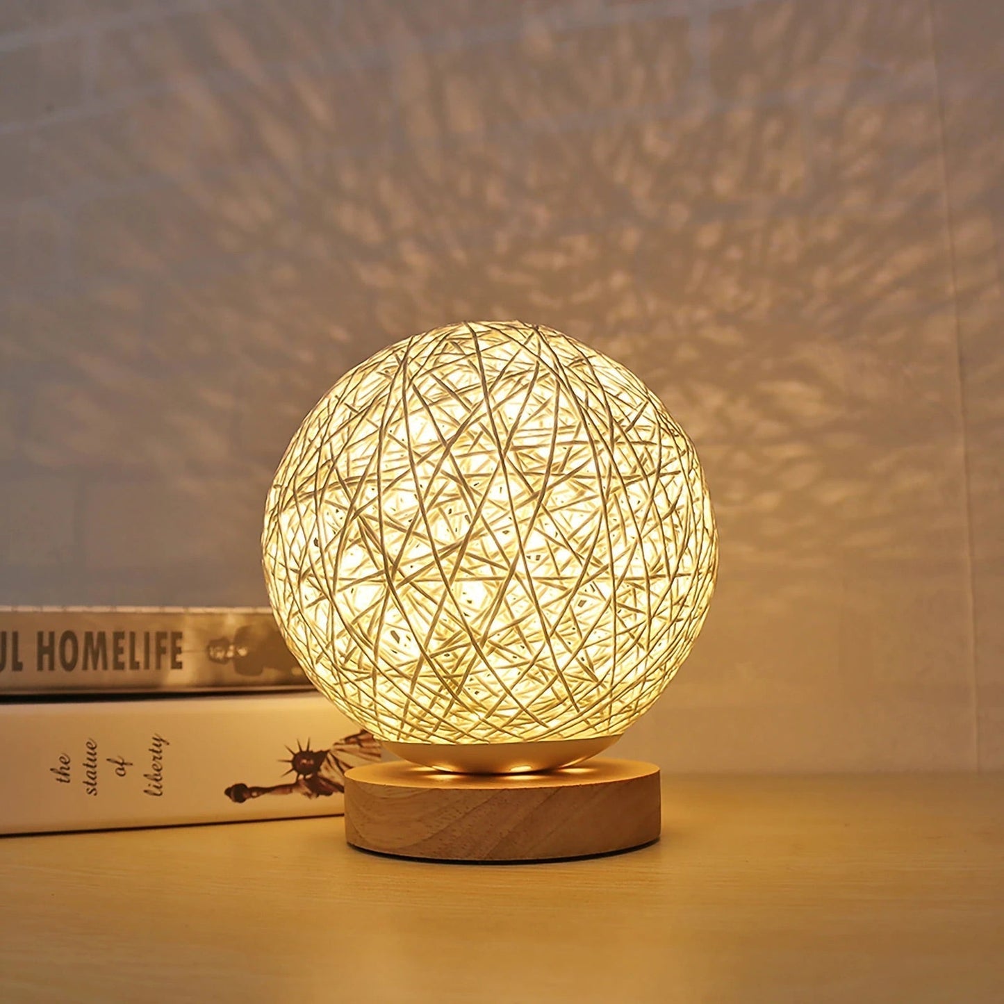 Rattan Sphere Table Lamp - Modern LED Night Light Decor