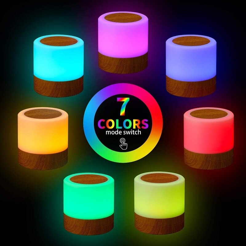 LED Touch Sensitive Night Light – Rechargeable, Dimmable, 8 Colors