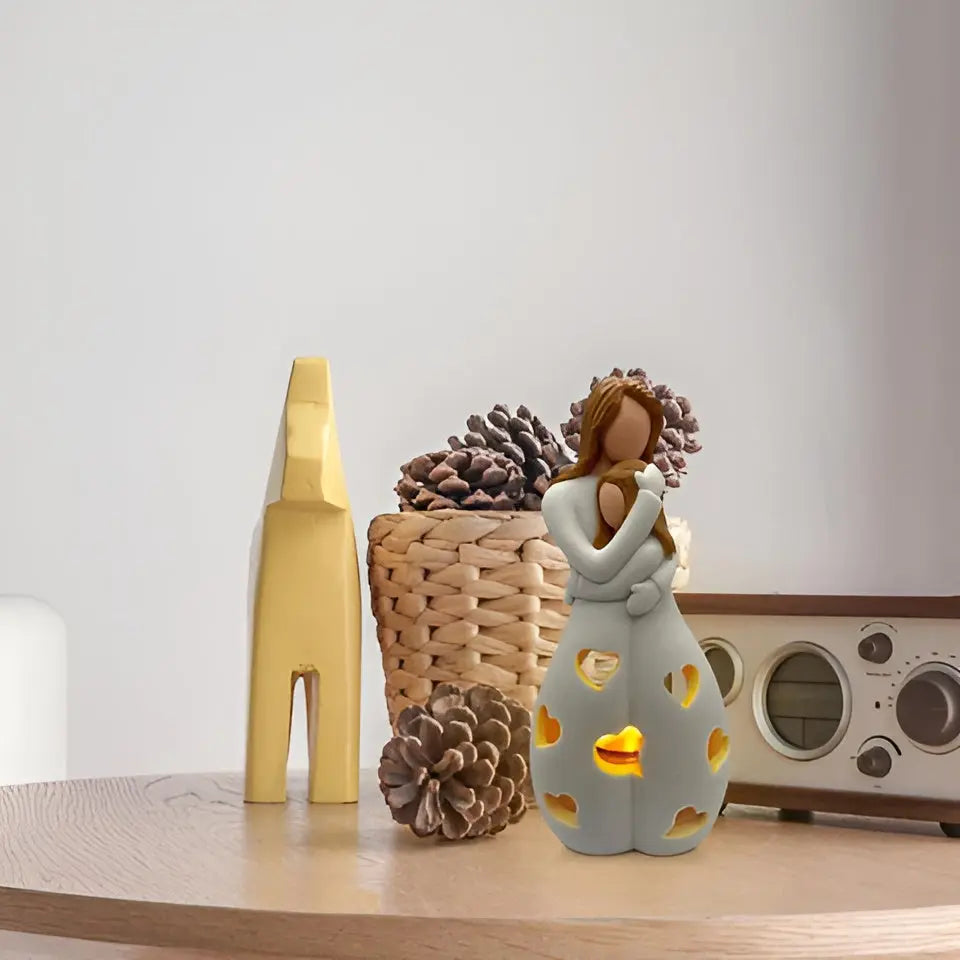 Figurative Candle Holder - Embrace Mother Daughter - Flickering Light