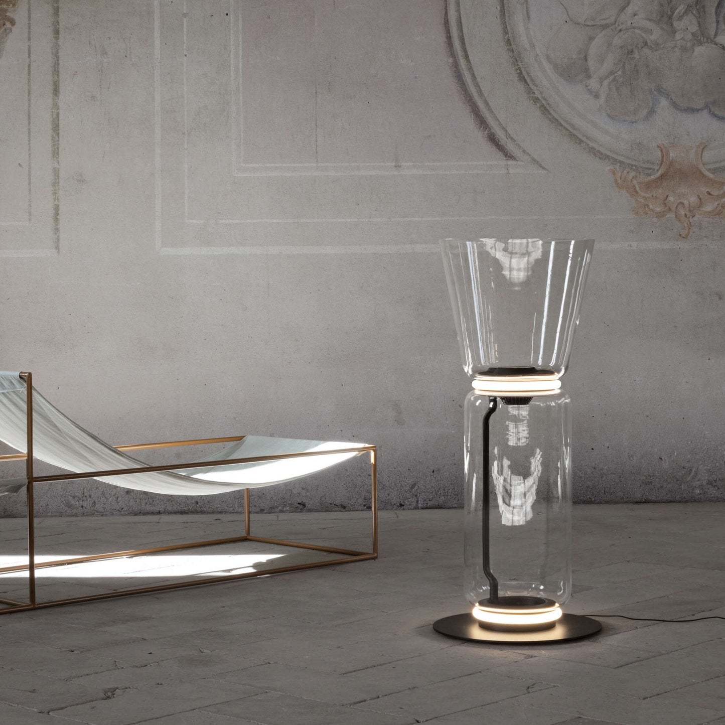 Bamboo Glass Floor Lamp with Integrated LED Light, Stylish Design
