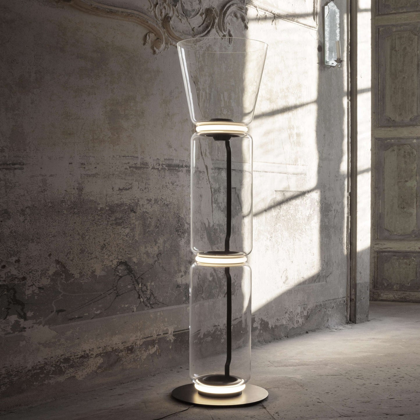 Bamboo Glass Floor Lamp with Integrated LED Light, Stylish Design