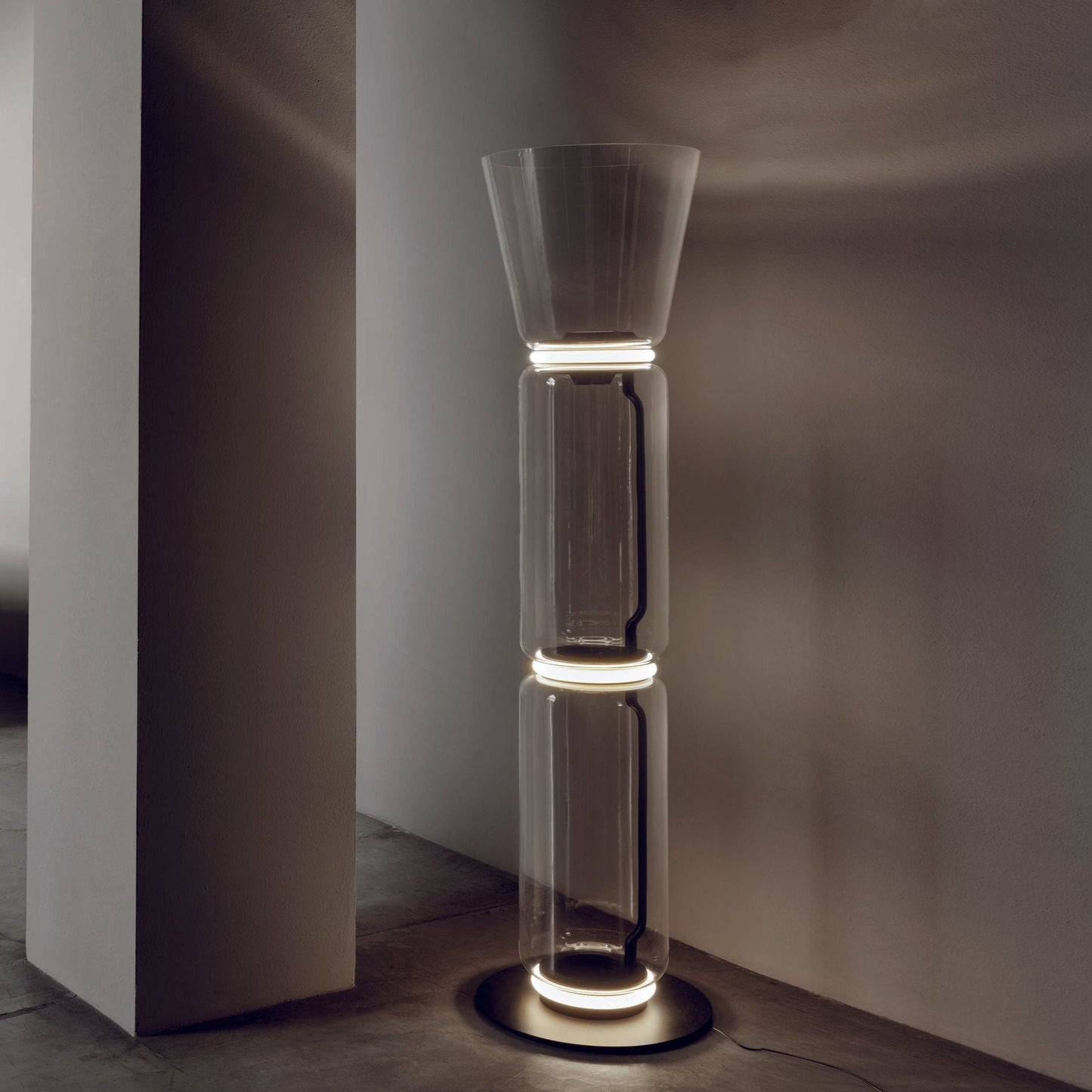Bamboo Glass Floor Lamp with Integrated LED Light, Stylish Design