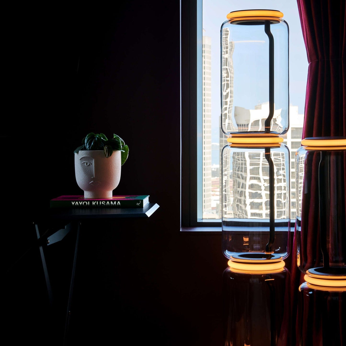 Bamboo Glass Floor Lamp with Integrated LED Light, Stylish Design