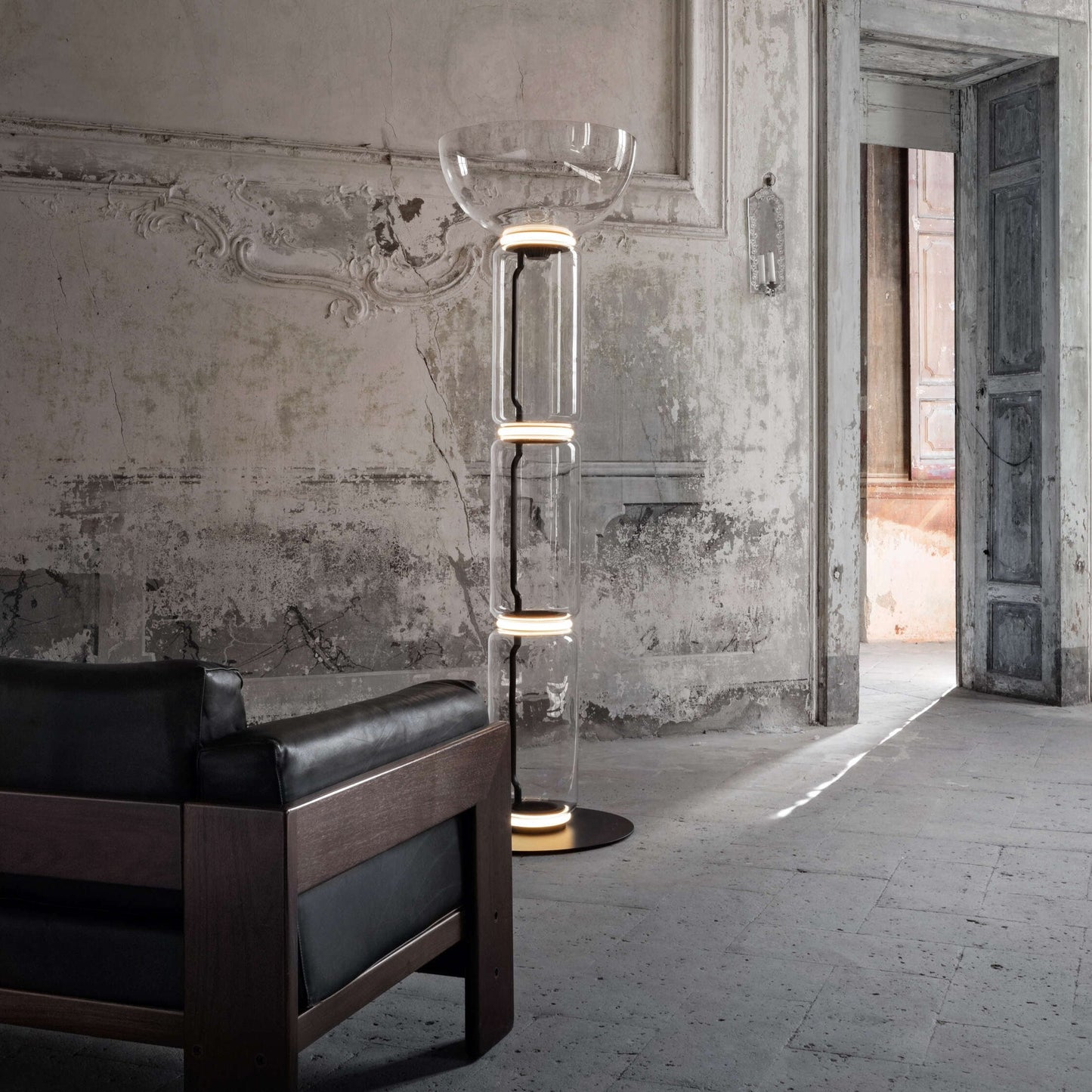 Bamboo Glass Floor Lamp with Integrated LED Light, Stylish Design