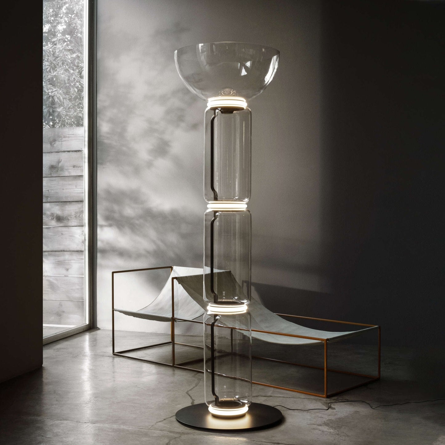 Bamboo Glass Floor Lamp with Integrated LED Light, Stylish Design