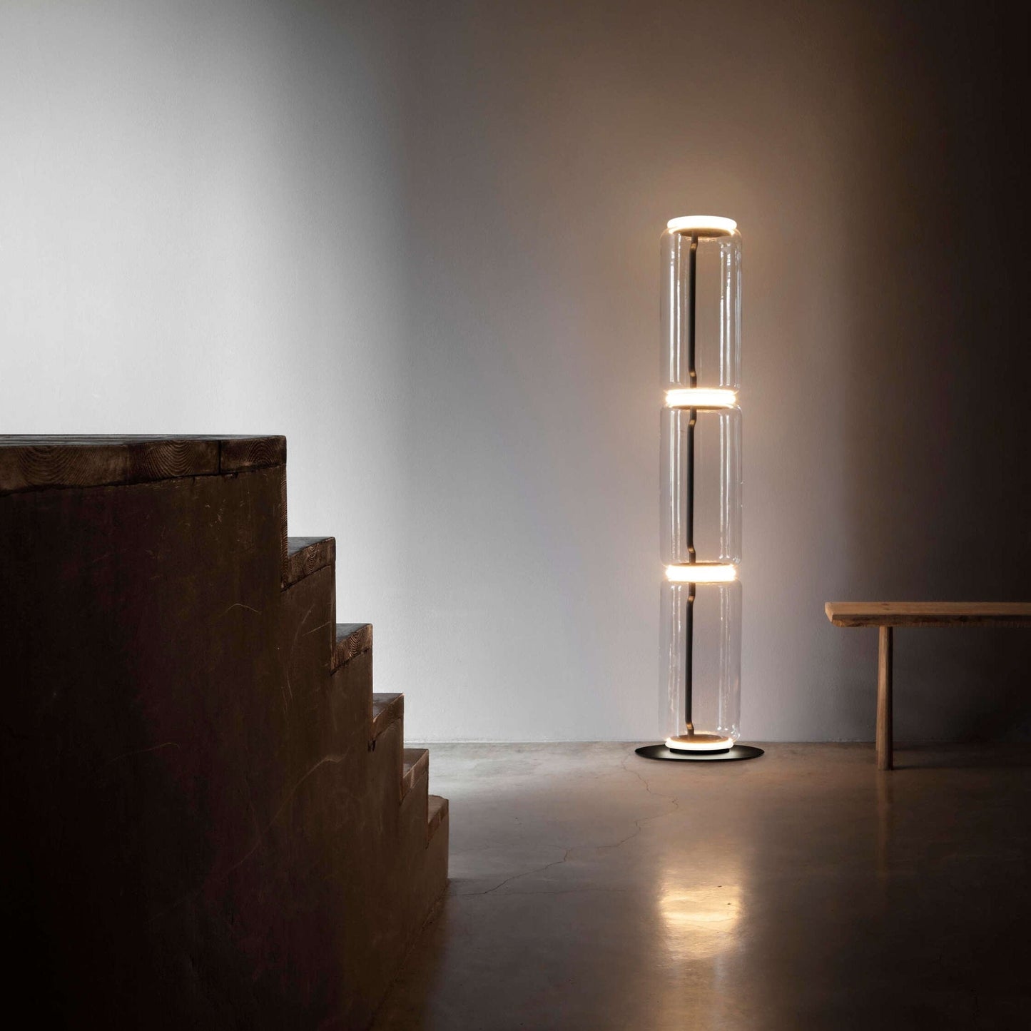 Bamboo Glass Floor Lamp with Integrated LED Light, Stylish Design