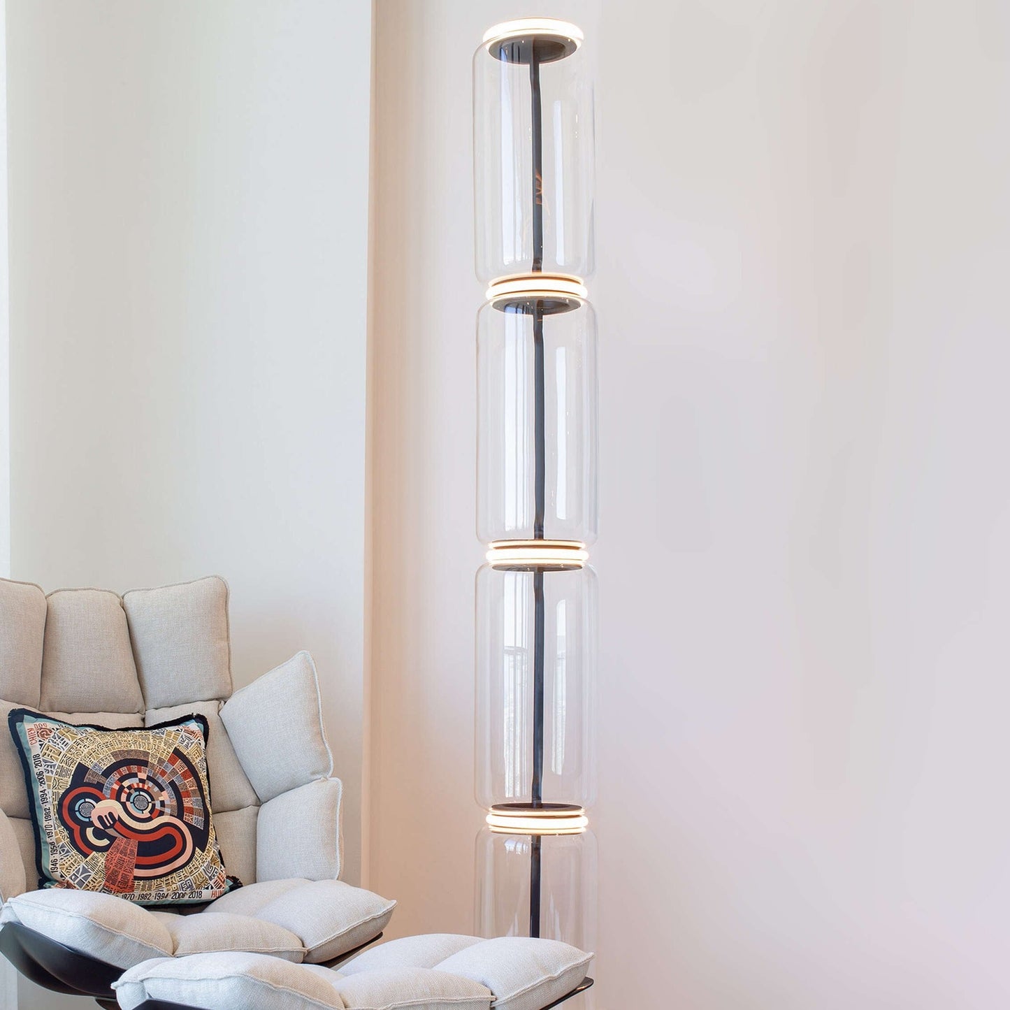 Bamboo Glass Floor Lamp with Integrated LED Light, Stylish Design