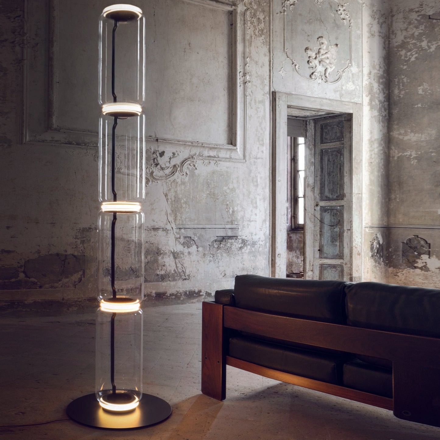Bamboo Glass Floor Lamp with Integrated LED Light, Stylish Design