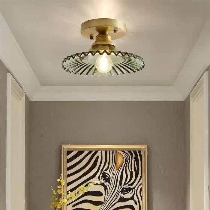 Vintage Clear Elegant Glass Ribbed Petal Ceiling Light