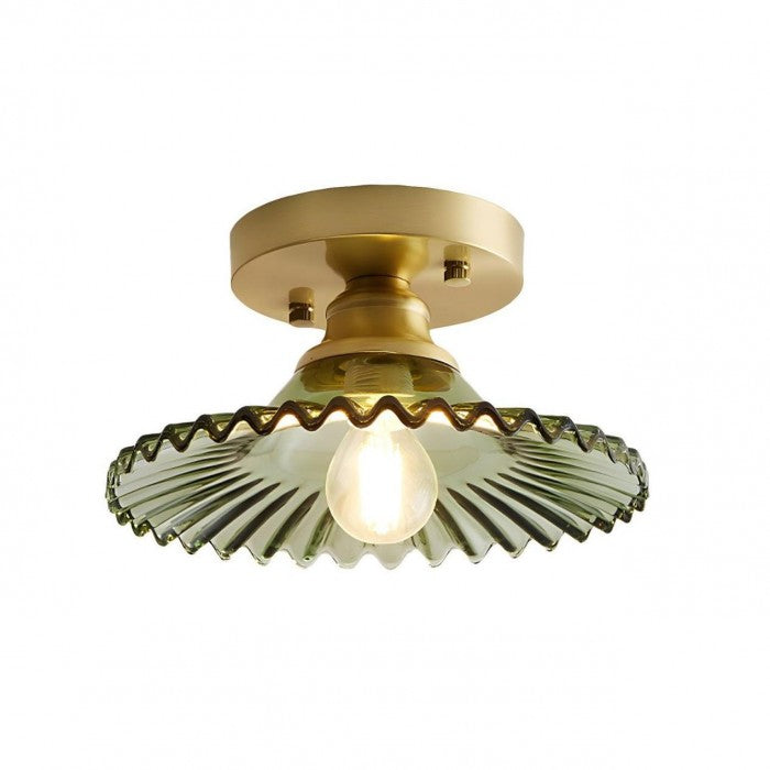 Vintage Clear Elegant Glass Ribbed Petal Ceiling Light