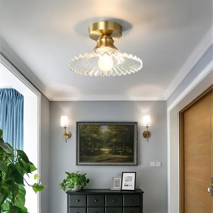 Vintage Clear Elegant Glass Ribbed Petal Ceiling Light