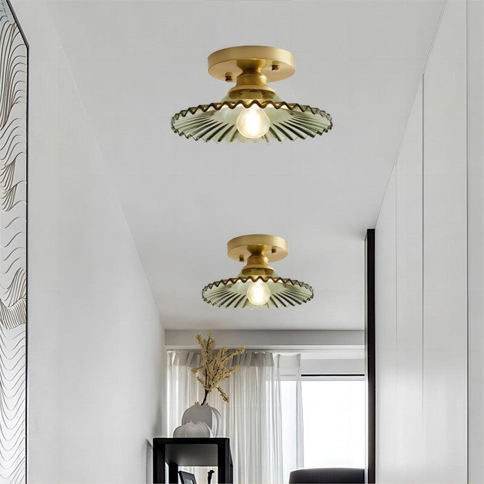 Vintage Clear Elegant Glass Ribbed Petal Ceiling Light