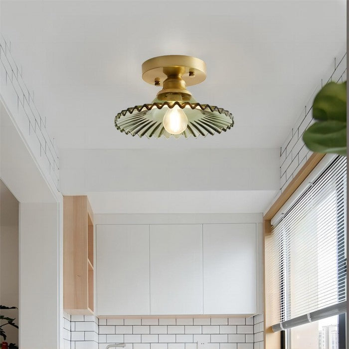 Vintage Clear Elegant Glass Ribbed Petal Ceiling Light