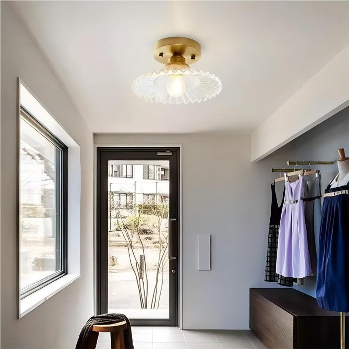 Vintage Clear Elegant Glass Ribbed Petal Ceiling Light