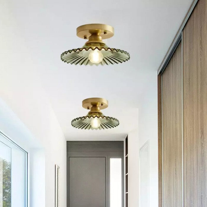 Vintage Clear Elegant Glass Ribbed Petal Ceiling Light