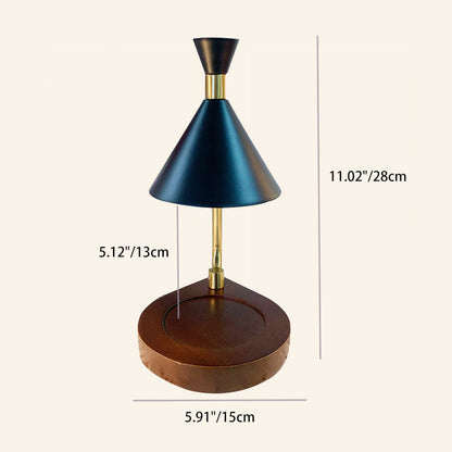 Contemporary Creative Iron Cone Shade Wooden Base 1-Light Melting Wax Table Lamp for Bedroom