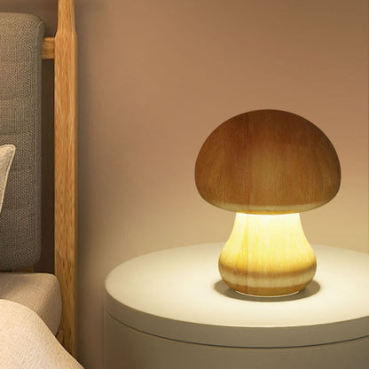 Contemporary Creative Mushroom Rubberwood LED Table Lamp