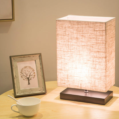 Modern Simplicity Rectangular Linen Black Wooden Base 1-Light Table Lamp