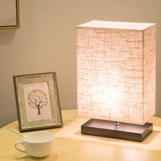 Modern Simplicity Rectangular Linen Black Wooden Base 1-Light Table Lamp